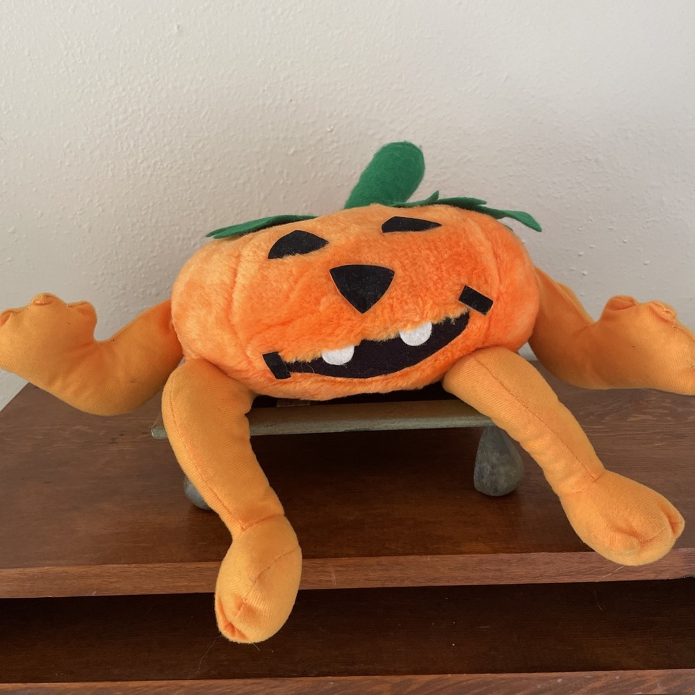 Vtg Halloween PUMPKIN 14" W/ Arms Legs Plush Jack O Lantern Stuffed Animal READ‎